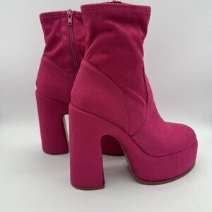 Steve Madden Boots 8.5 Suede Hot Pink Chunky Platform Heel Ankle Zip Fuchsia Y2K
